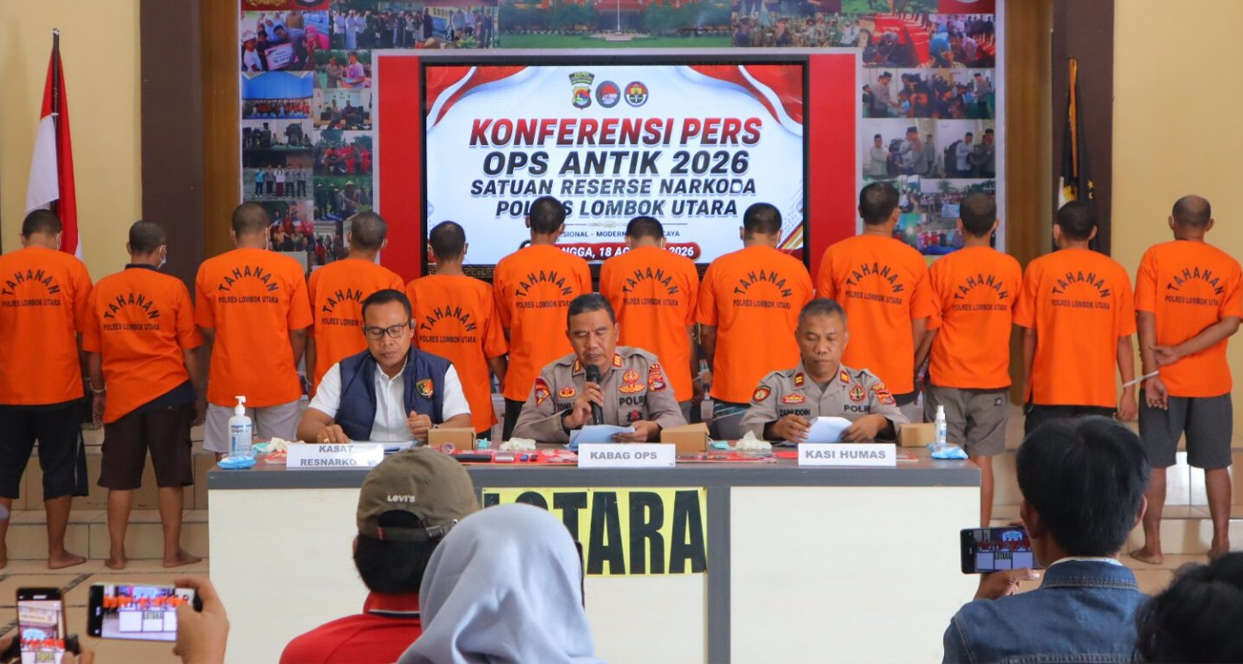 14 Tersangka Diciduk, Polres Lombok Utara Sita Sabu dan Ganja dalam Operasi Antik Rinjani