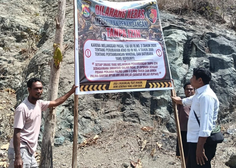 Penambangan Ilegal Ditertibkan, Polres Bima Pasang Spanduk Larangan di Tiga Lokasi