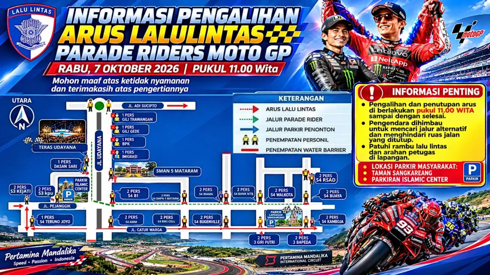 Jelang Parade Rider MotoGP Mandalika, Polisi Siapkan Rekayasa Lalu Lintas di Mataram