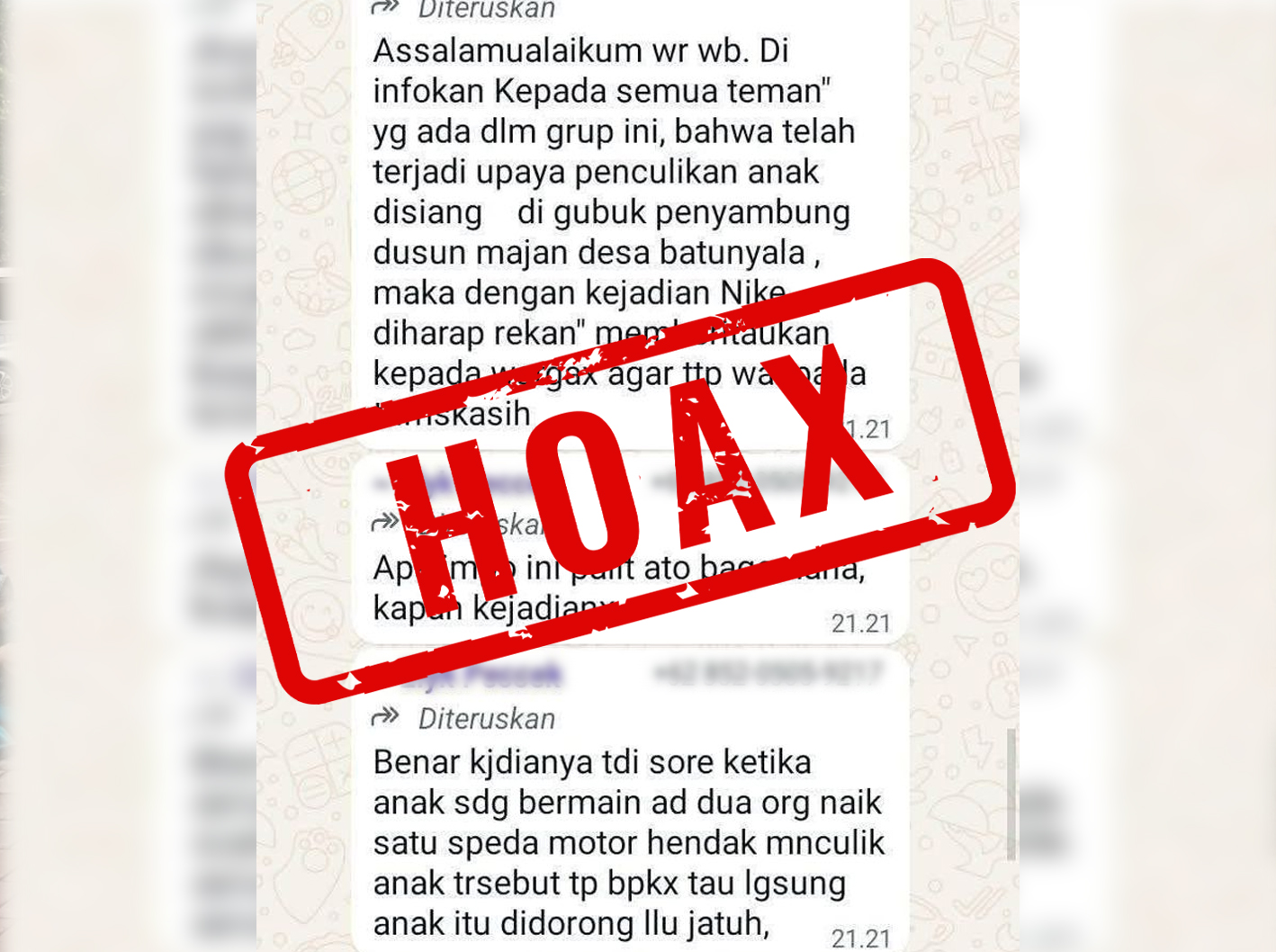 [HOAKS] Klaim Informasi Dugaan Penculikan Anak di Desa Batunyala Lombok Tengah